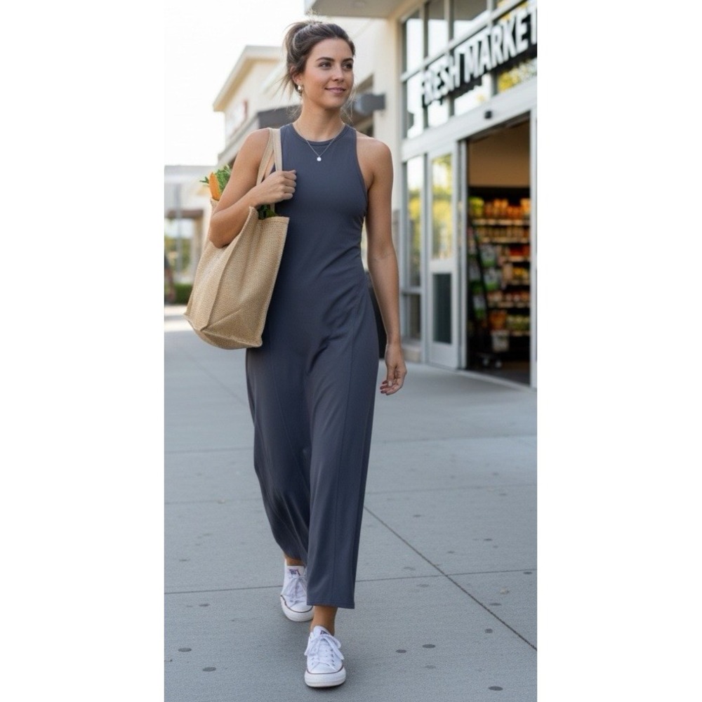 Lululemon Get Going Maxi Dress 2 Gray Minimalist Athletic Racerback Logo'd
